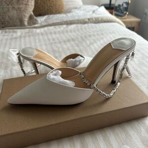 Ivory Satin Pumps with Crystal Embellishment